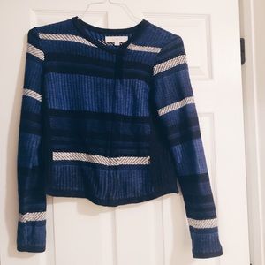 Cobalt Blue Pinstripe Bomber Jacket
